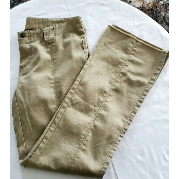 DKNY Vintage 32X31 Khaki Denim Jeans Flat Front Bootcut Raw Hem Sz 9 Cute! - Picture 1 of 7